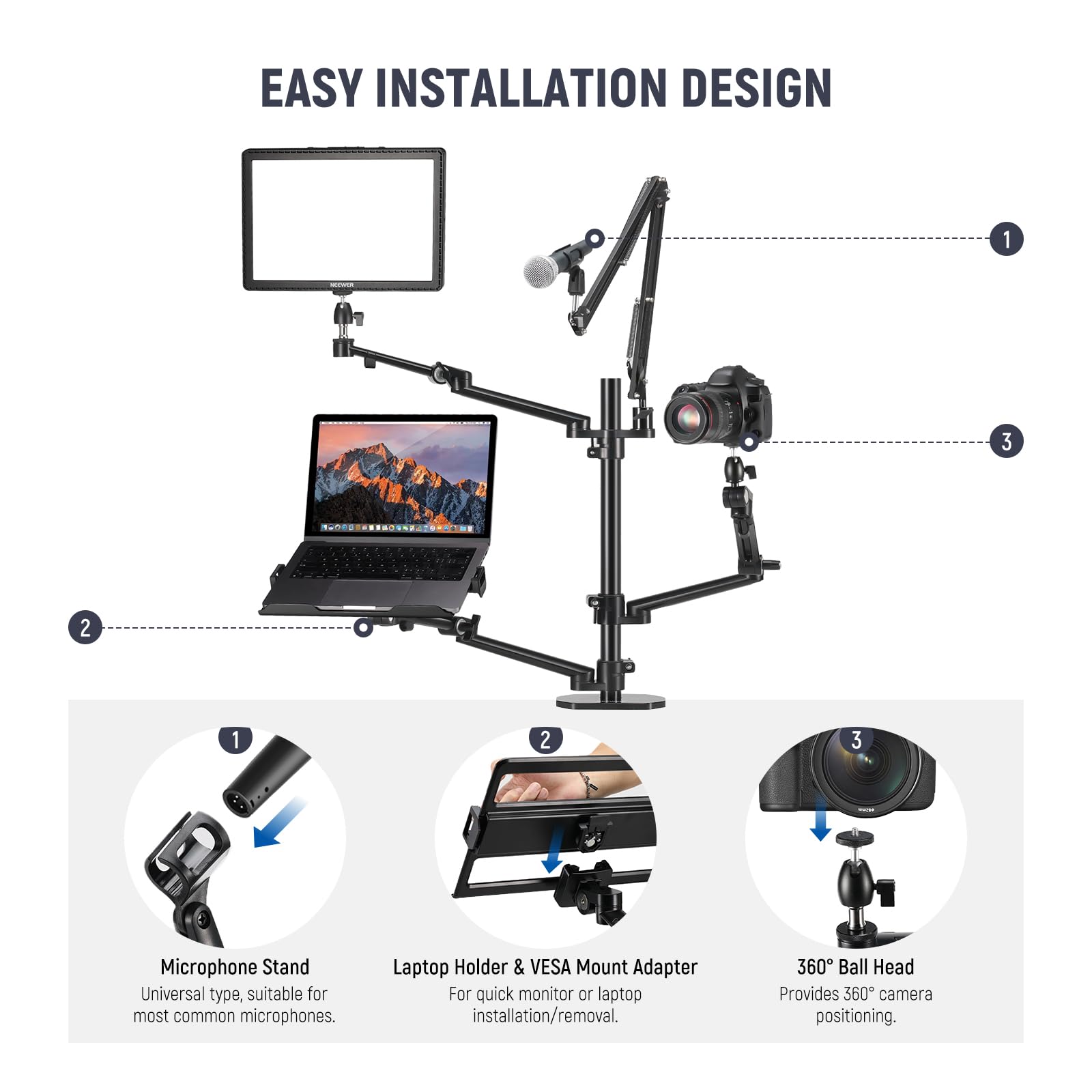 Photography Lighting Rig - 2026 NEEWER DS007 Dudukan Kamera Overhead